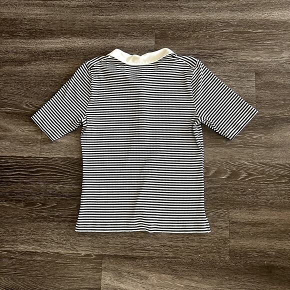NWOT Spanx Stretch Rib Striped Polo Top XL Black White Button Collared Shirt - Picture 5 of 15